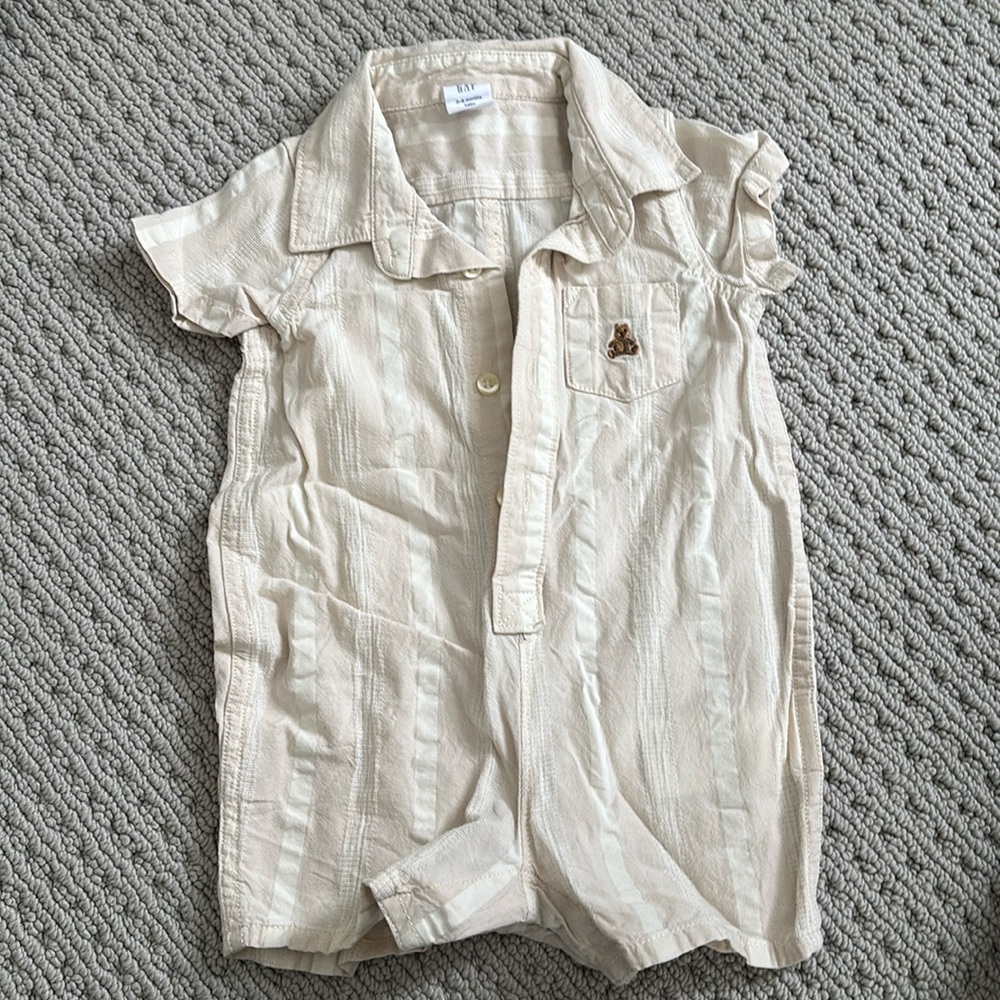 Baby Gap cotton shortalls 3-6 month size, linen color.